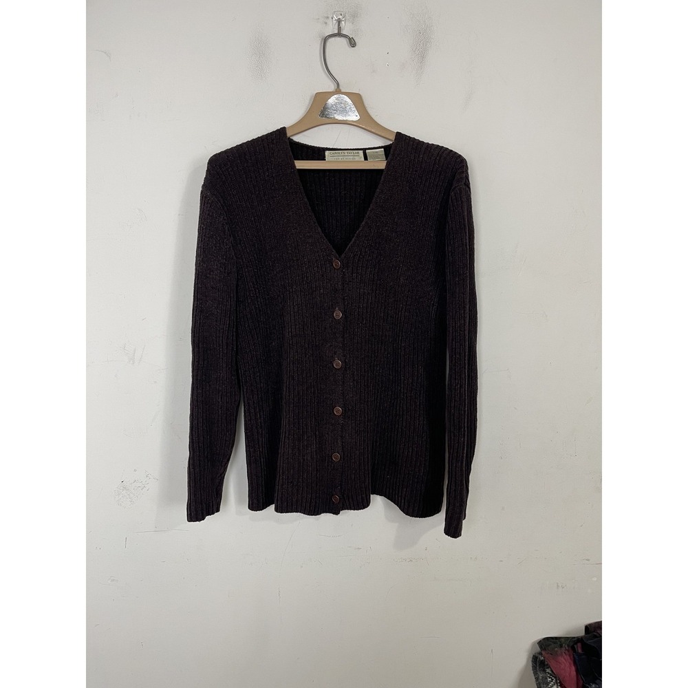 Carolyn Taylor‎ Womens Cardigan Sweater Large Chocolate Brown Chenille Soft Cozy